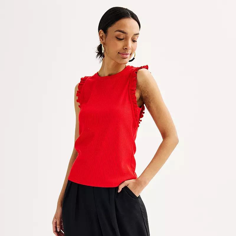 Womens Nine West Ribbed Ruffle Sleeve Tank Top Product Image