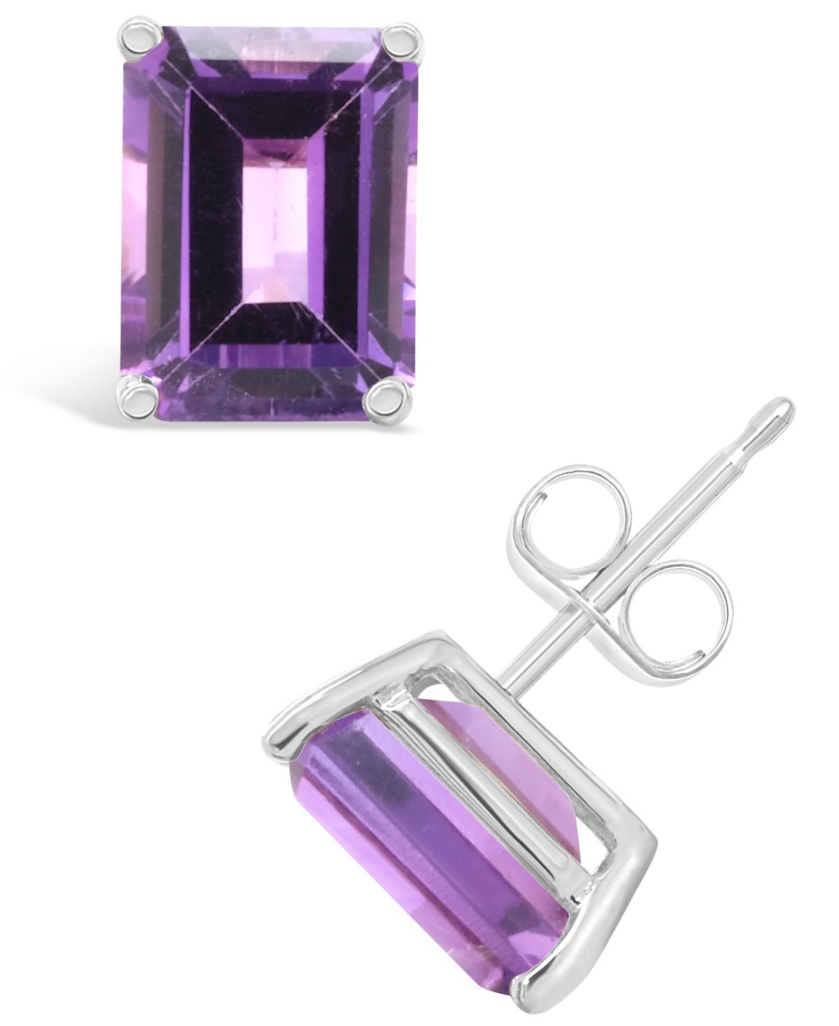 Celebration Gems 14k Gold Emerald Cut Amethyst Stud Earrings, Womens, 14k Whgold Product Image