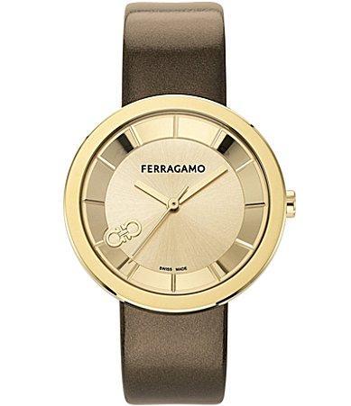 Salvatore Ferragamo Womens Swiss Brown Patent Leather Strap Watch 35mm - Gold Product Image