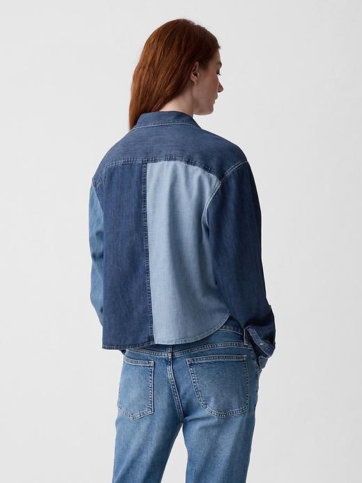 Cropped Patchwork Denim Shirt Product Image