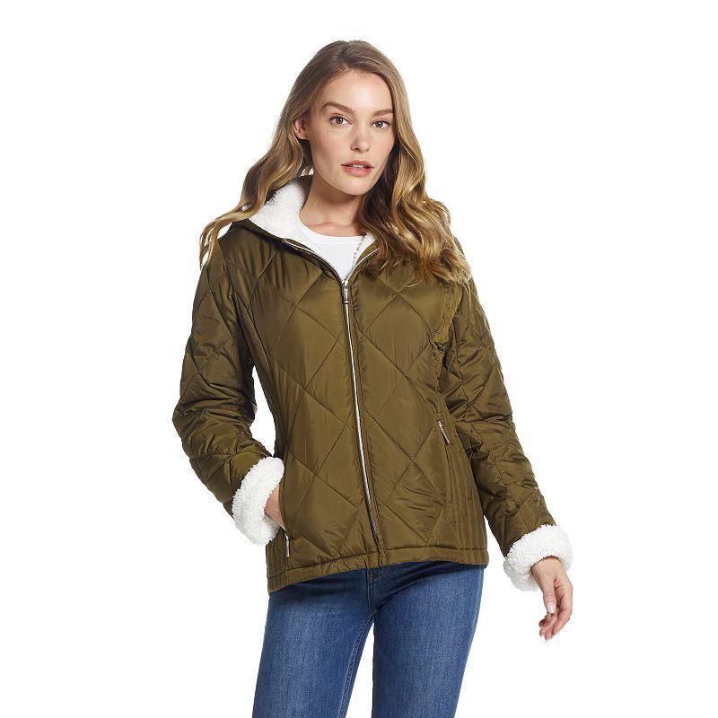 Womens Weathercast Sherpa-Trim Quilted Puffer Jacket Product Image