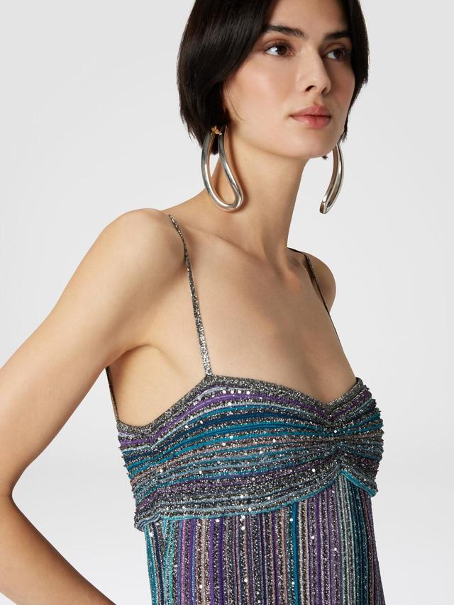 Long sleeveless dress in lamé pleated knit Multicoloured | Missoni Product Image