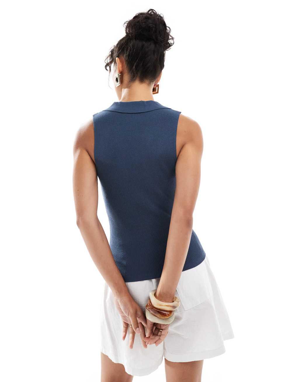 Mango v neck sleeveless top in navy Product Image