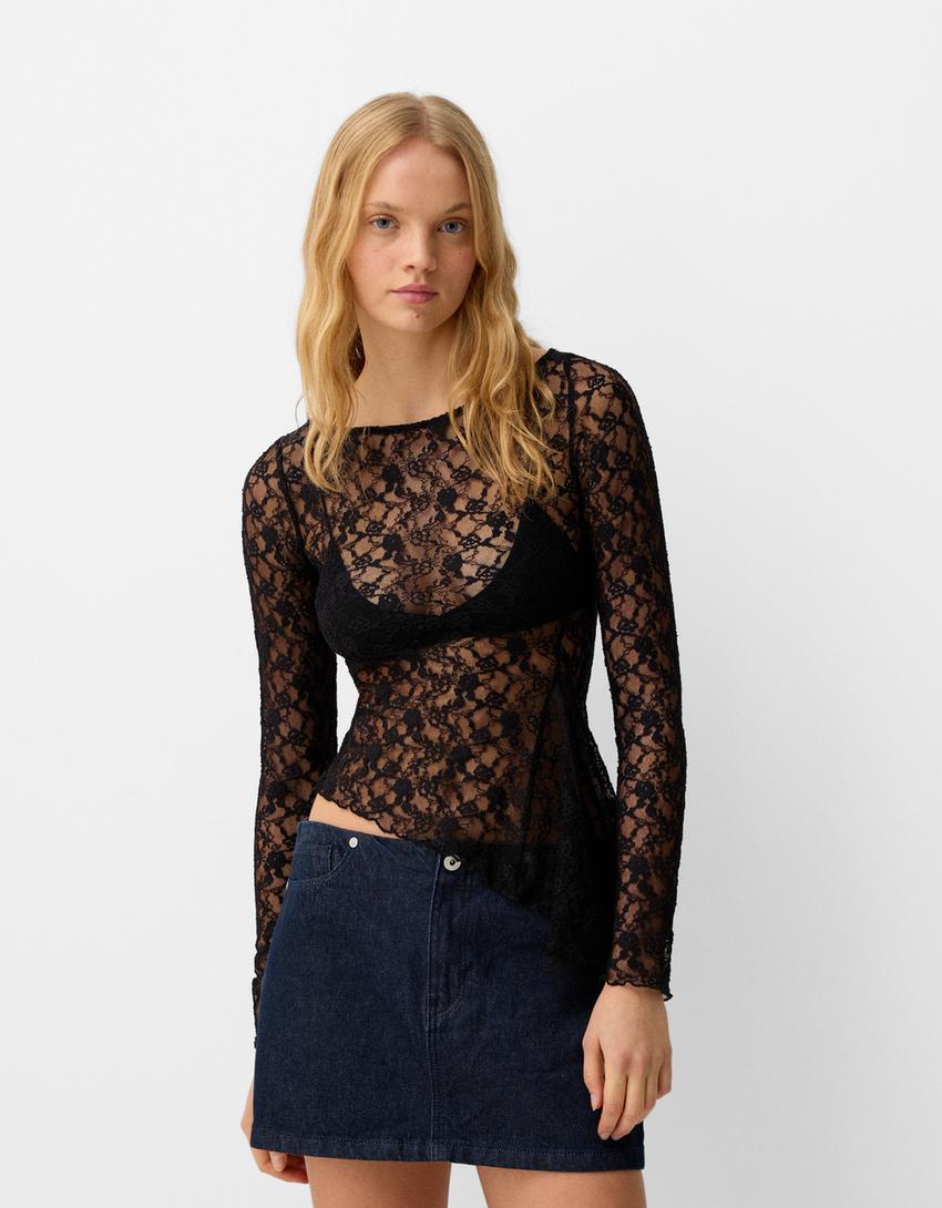 Long sleeve blonde lace top Product Image