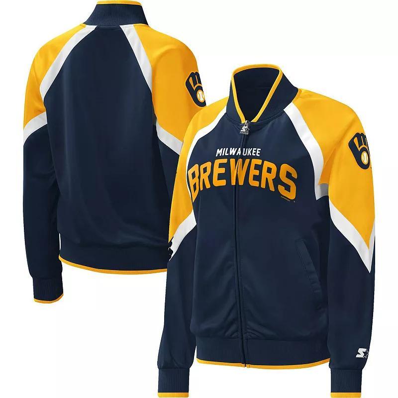 Womens Starter Milwaukee Brewers Touchdown Raglan Full-Zip Track Jacket Blue Product Image