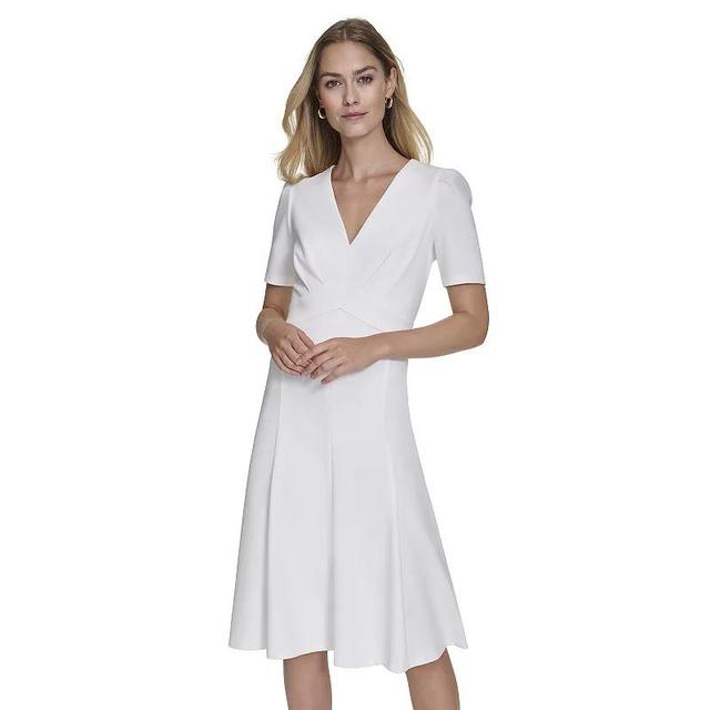 Womens Andrew Marc Criss Cross Pleated Midi Dress Ivory Product Image