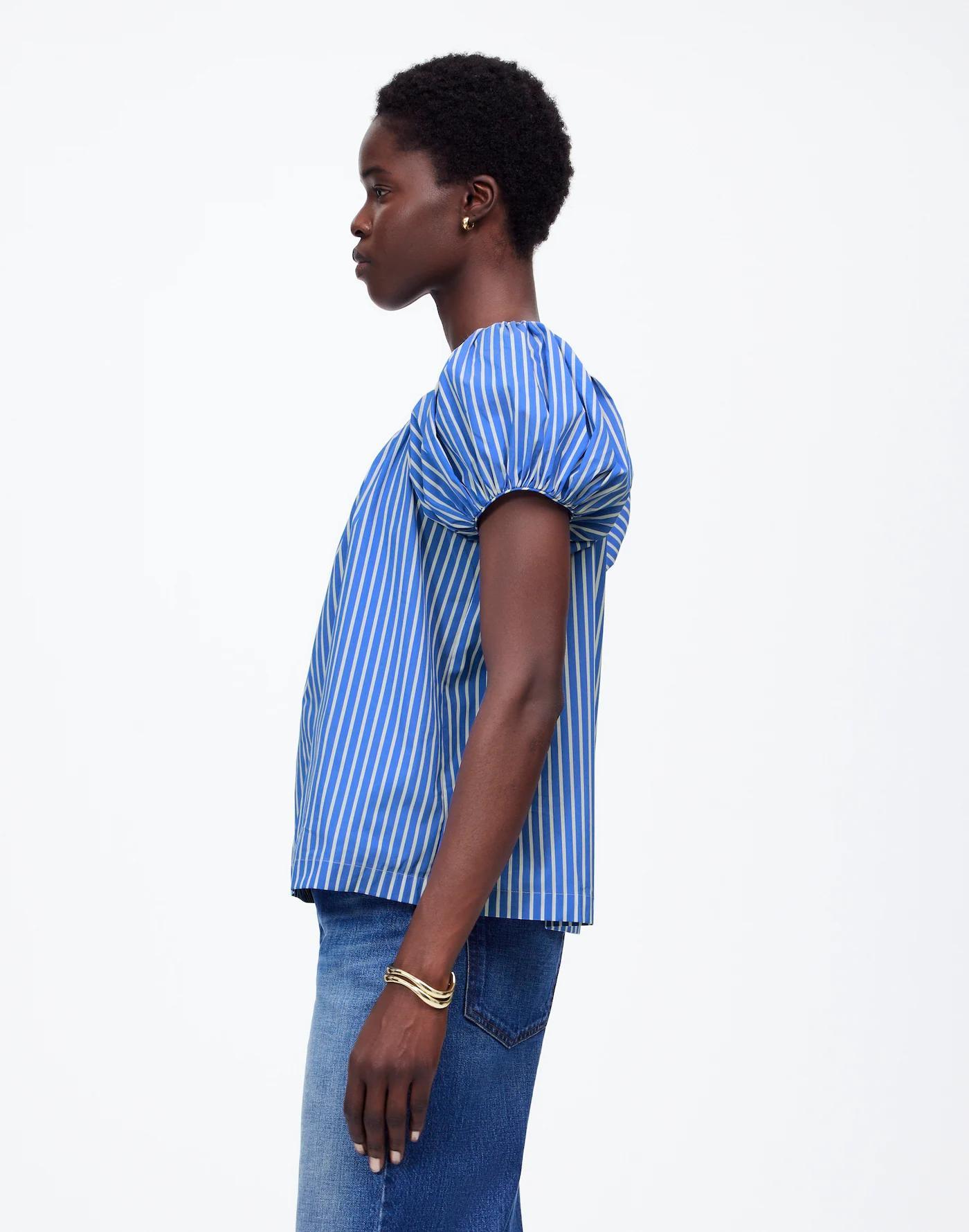 Square-Neck Puff-Sleeve Shirt in Stripe Product Image