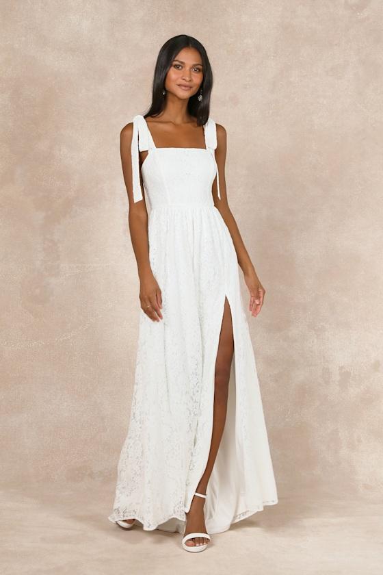 Radiant Romance White Lace Tie-Strap Maxi Dress Product Image