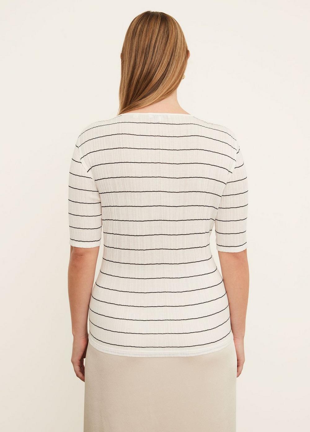 Variegated Stripe Elbow Sleeve Crew Neck T-Shirt Product Image