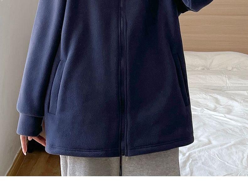 Stand Collar Embroidered Fleece Zip Jacket Product Image