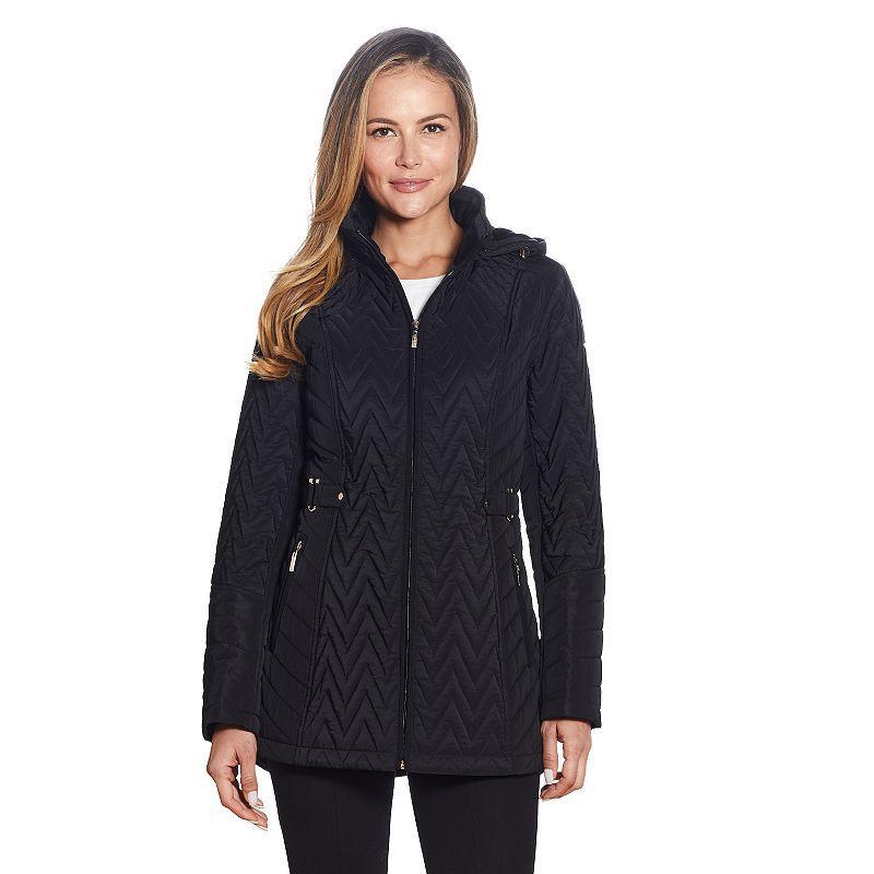 Gallery Stand Collar Long Sleeve Hooded Zip Front Quilted Jacket Product Image