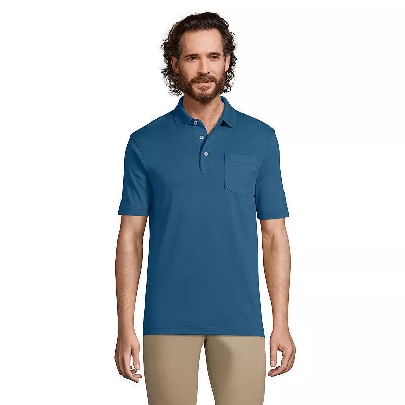 Big & Tall Lands End Super Soft Supima Pocket Polo, Mens Deep Green Product Image