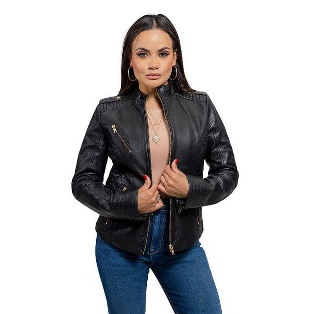 Womens Whet Blu Madelin Quilted Moto Leather Jacket Product Image