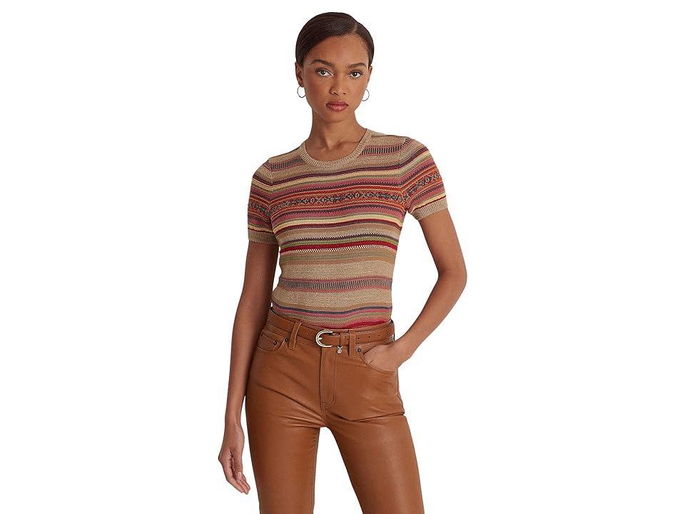 Lauren Ralph Lauren Petite Fair Isle Striped Short Sleeve Sweater Women's Clothing Product Image