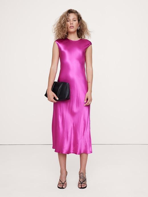 Bias-Cut Satin Midi Dress Product Image