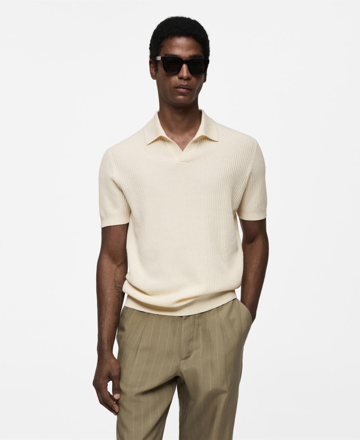 MANGO MAN - Ribbed cotton knitted polo shirt off whiteMen Product Image