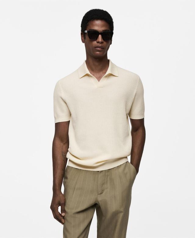 MANGO MAN - Ribbed cotton polo shirt off whiteMen Product Image