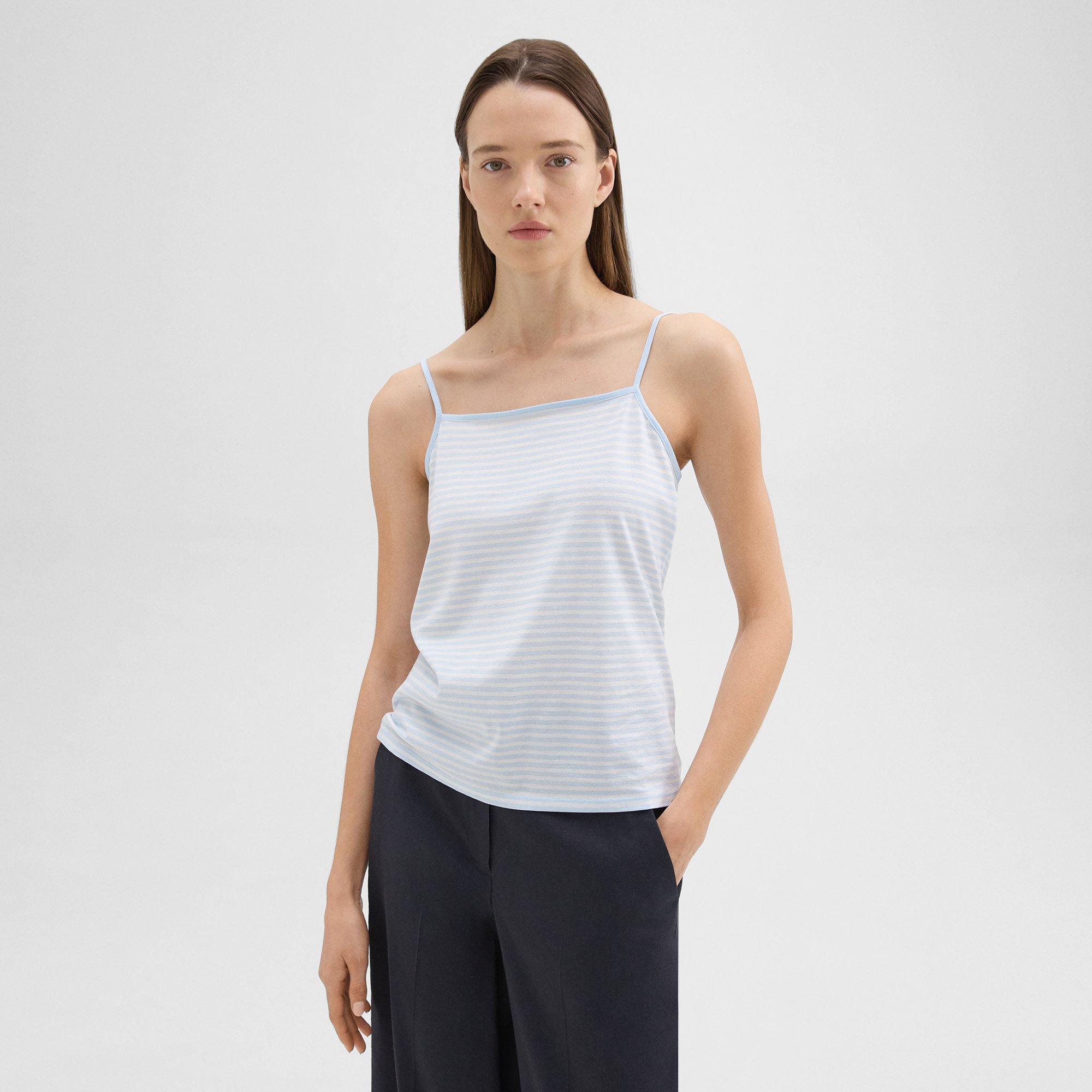 Striped Pima Cotton Square Neck Tee | Theory Product Image