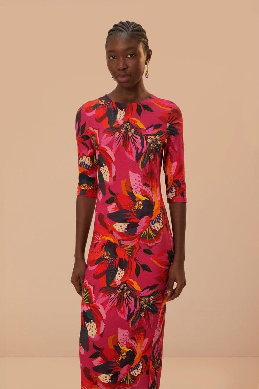 Colorful Flowers Jersey Midi Dress Product Image