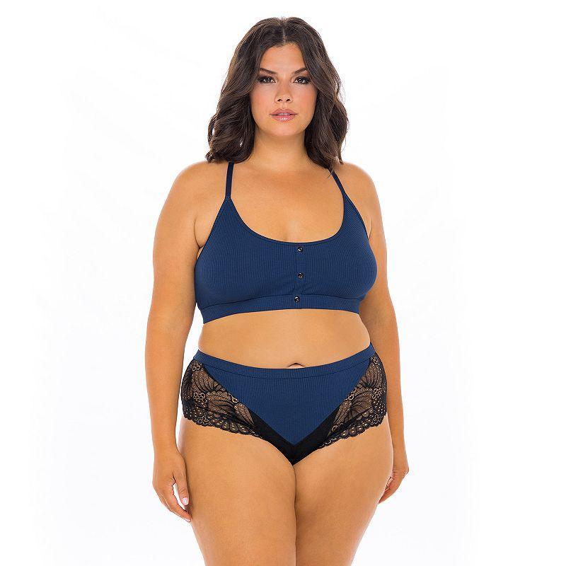 Plus Size Oh La La Cheri Claribel Lace-Trim Bralette & Boyshorts Set LN-11580X, Womens Product Image