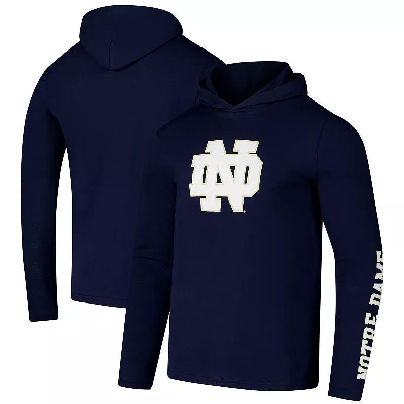 Mens Colosseum Notre Dame Fighting Irish Logo Lockup Active Blend Long Sleeve T-Shirt Hoodie Blue Product Image