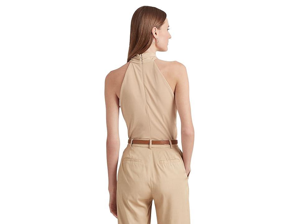 LAUREN Ralph Lauren Stretch Jersey Ring-Front Halter Top (Birch Tan) Women's Clothing Product Image