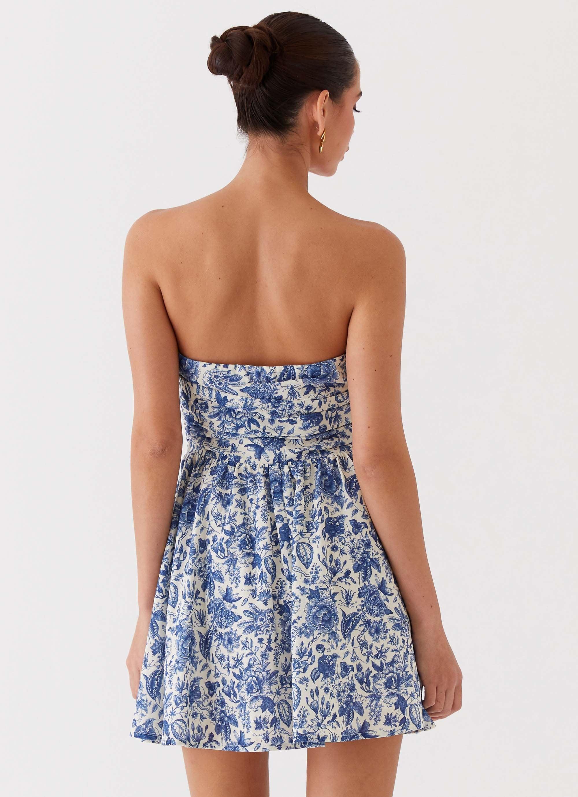 Forget Me Not Linen Mini Dress - Blue Paisley Product Image