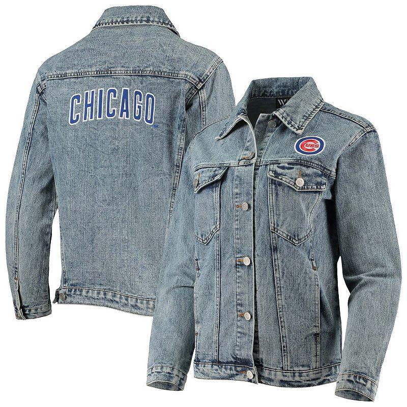 Womens The Wild Collective Chicago Cubs Team Patch Denim Button-Up Jacket Product Image