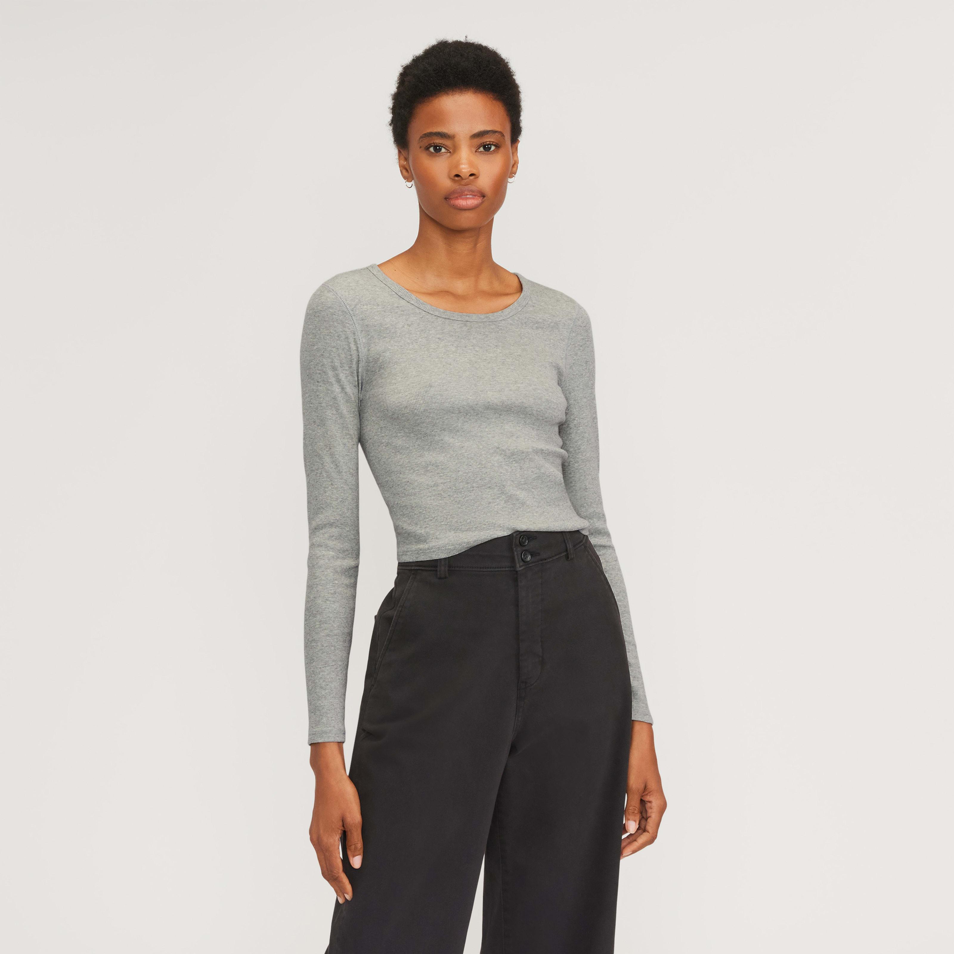 Womens Pima Micro-Rib Cropped Long-Sleeve Crew Sweater by Everlane Product Image
