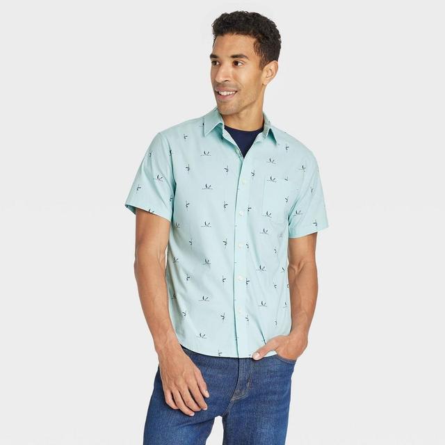 Mens Short Sleeve Slim Fit Button-Down Shirt - Goodfellow & Co Turquoise Blue XXL Product Image