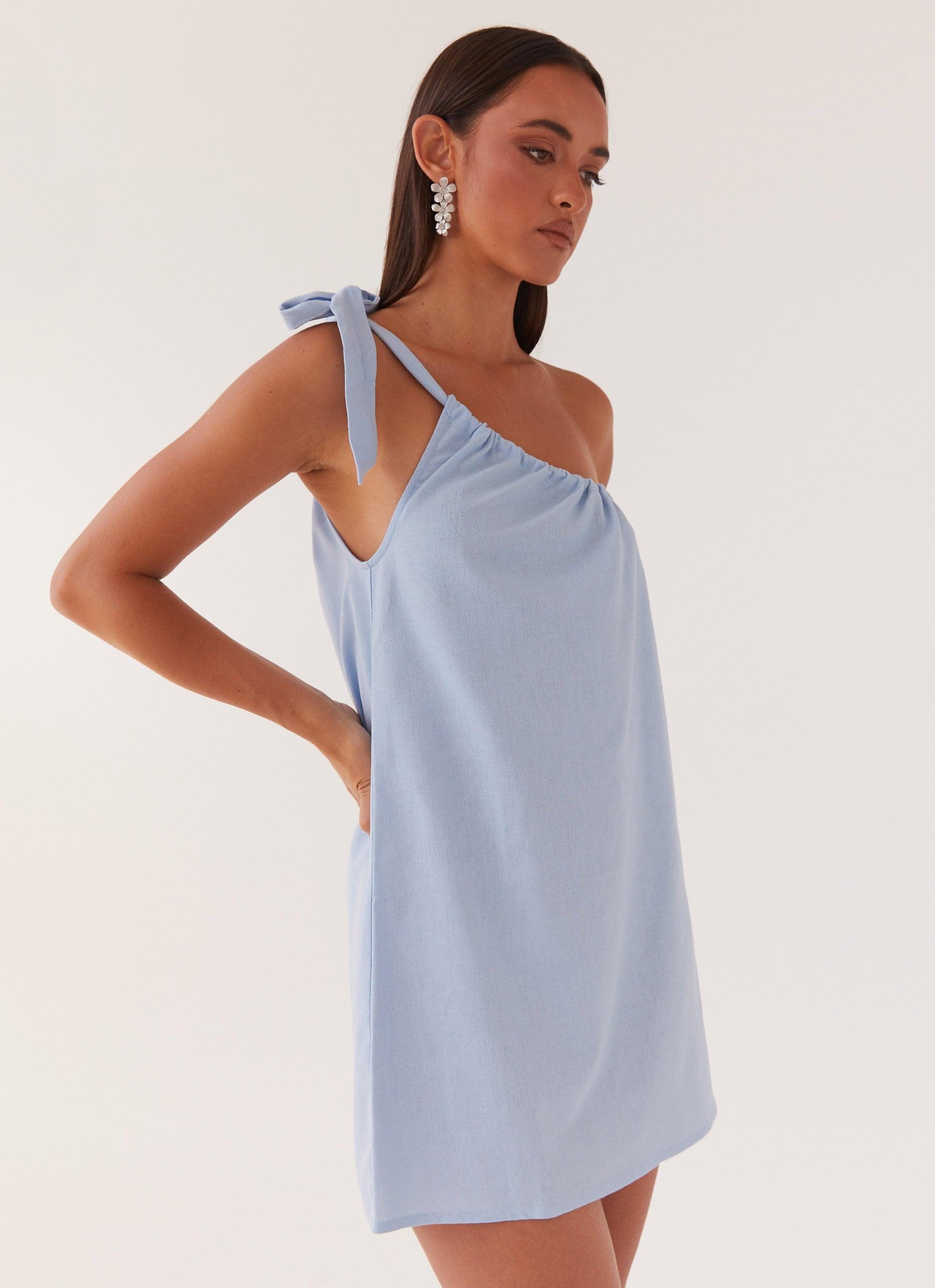 Art Of Waves Linen Mini Dress - Cerulean Product Image