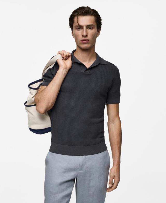 Mango Mens Braided Knit Cotton Polo Shirt Product Image