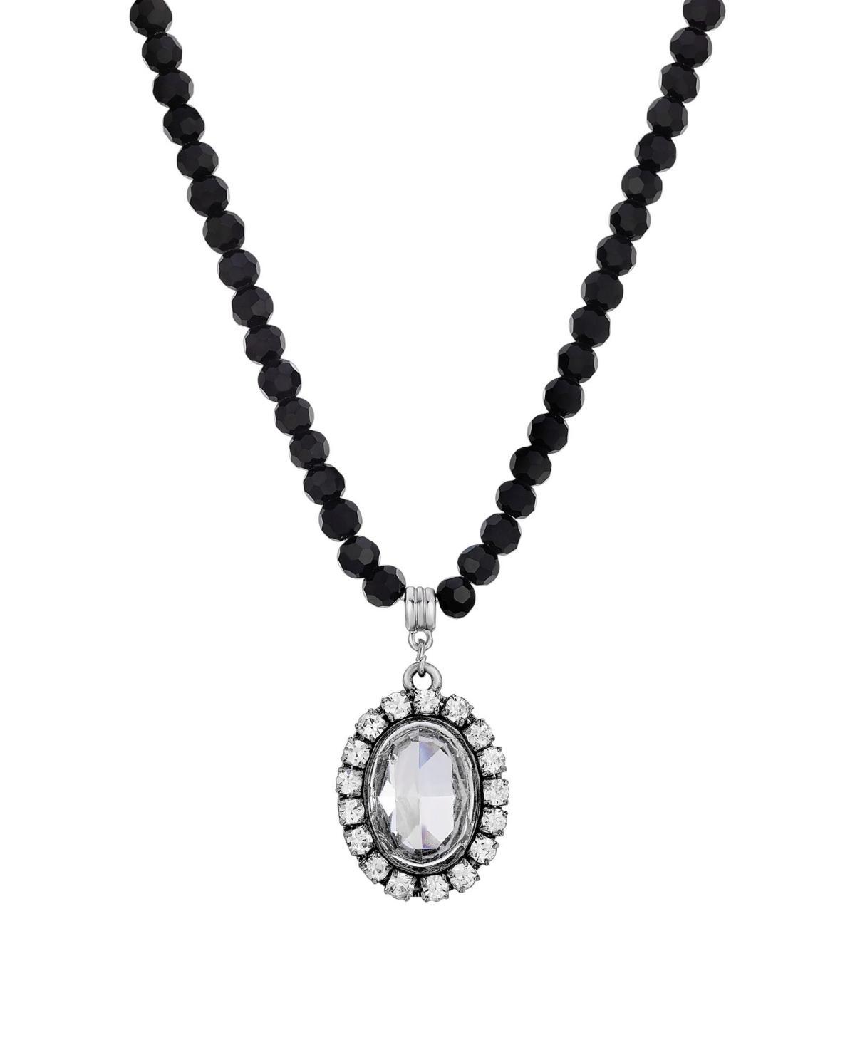 1928 Silver Tone Crystal Black Beaded Necklace, Womens Product Image