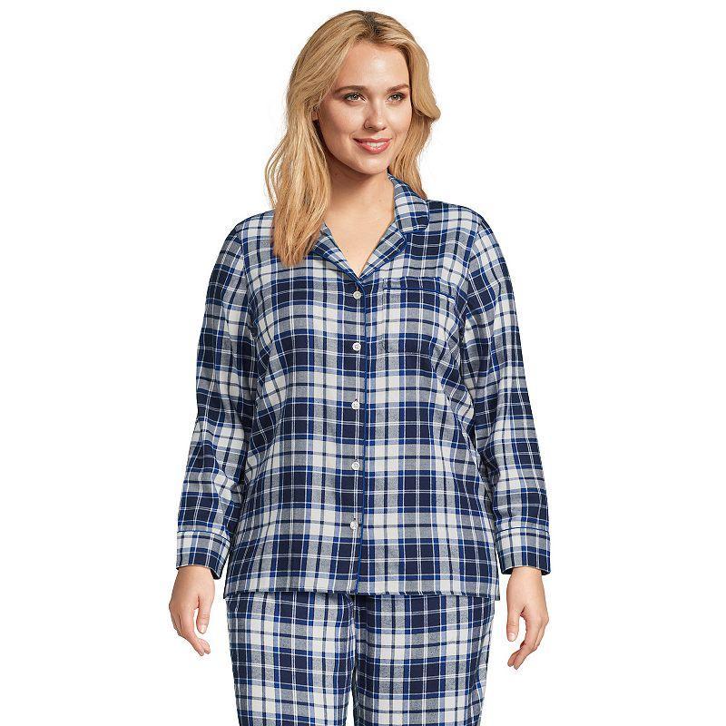 Plus Size Lands End Long Sleeve Flannel Pajama Top, Womens Med Red Product Image