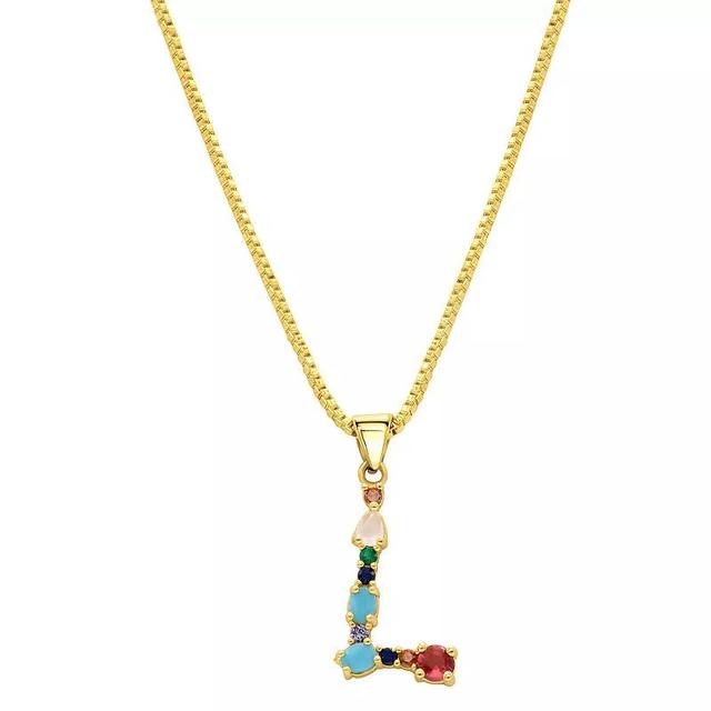 Adornia Gold Tone Multi Color Cubic Zirconia Initial Necklace, Womens Product Image