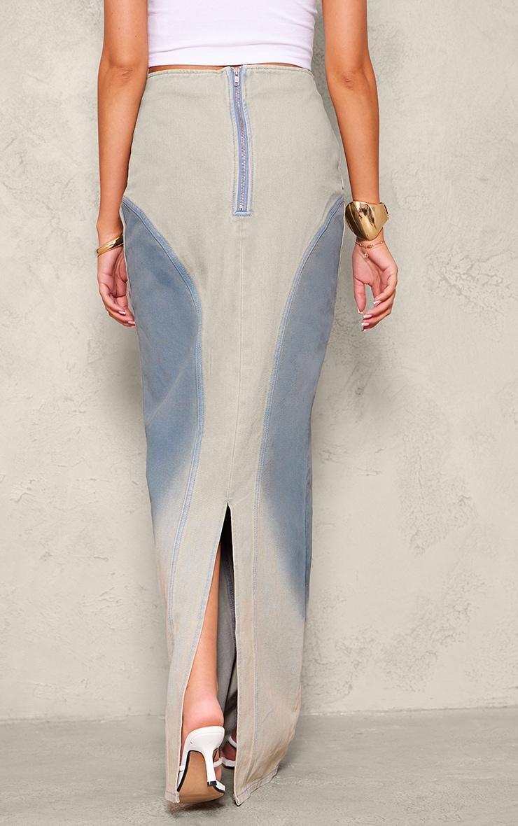 Tall Light Blue Wash Ombre Wash Maxi Denim Skirt Product Image