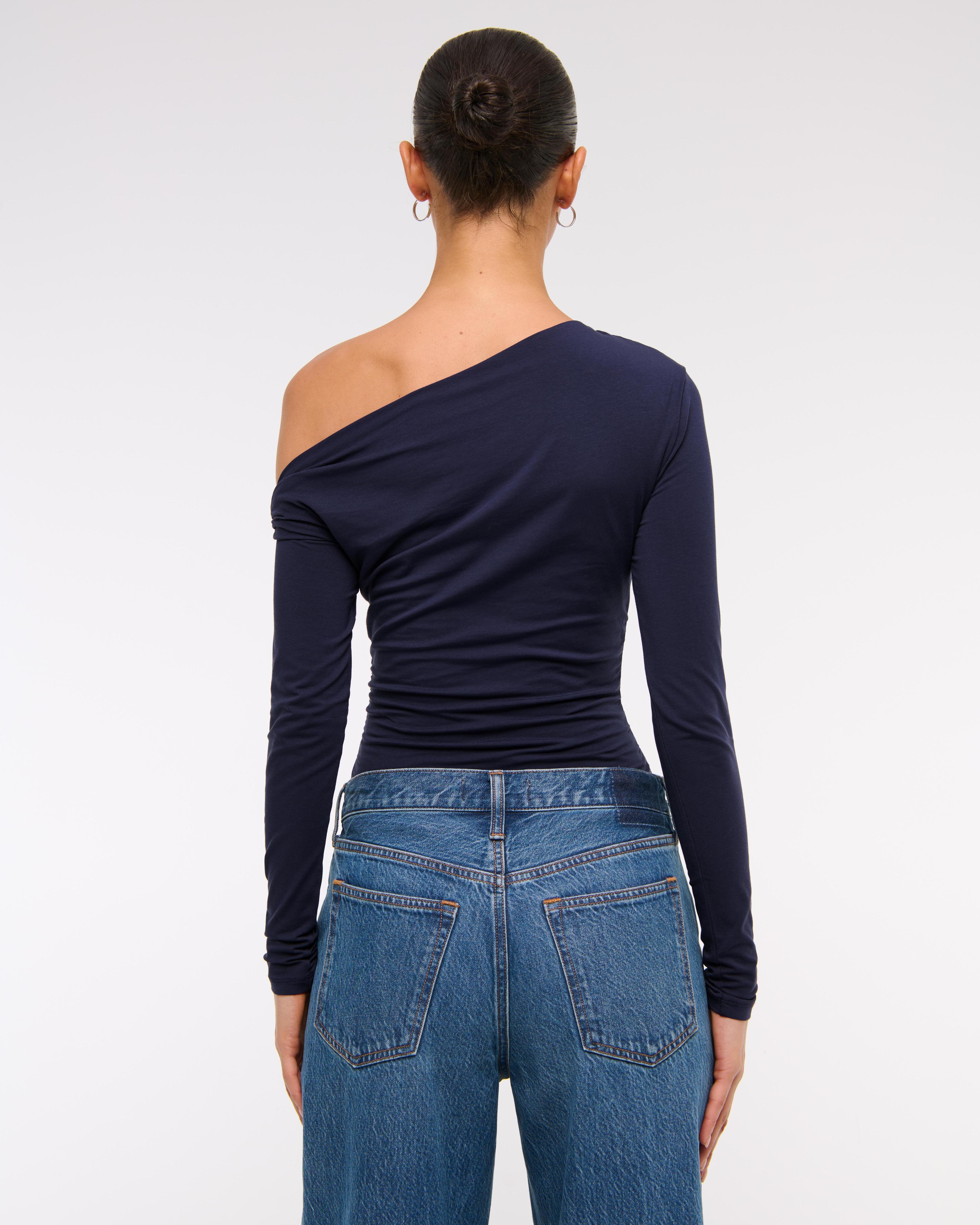 Long-Sleeve Off-The-Shoulder Draped Top Product Image