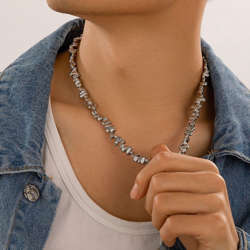 Cross Pendant Necklace / Irregular Metallic Bead Necklace Product Image