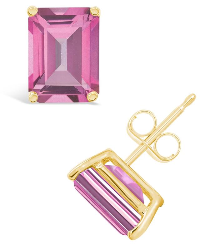 Celebration Gems 14k Gold Emerald Cut Pink Topaz Stud Earrings, Womens Product Image