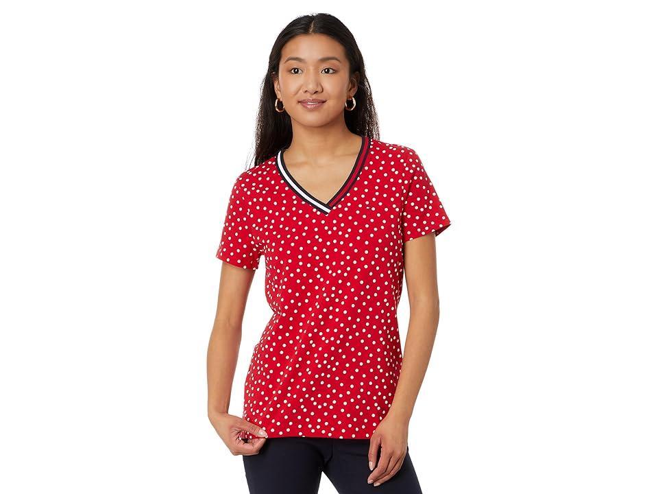 Tommy Hilfiger Short Sleeve V-Neck Dot Tee (Scarlet Multi) Women's T Shirt Product Image