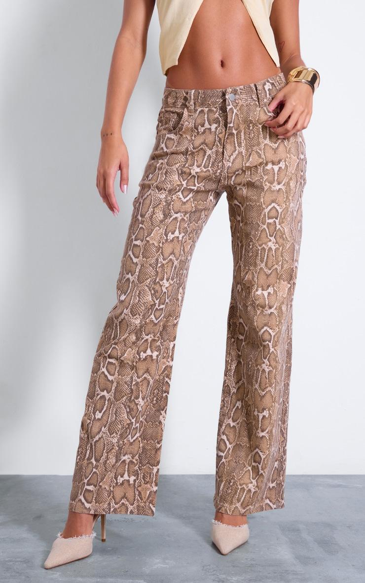 Brown Snake Print Wide Leg Jeans Product Image