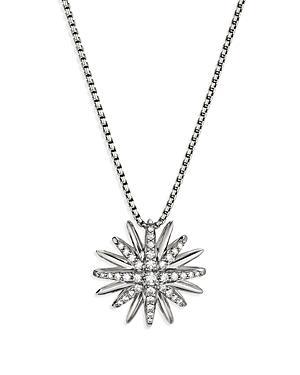 Womens Starburst Pendant Necklace in Sterling Silver with Pav Diamonds Product Image