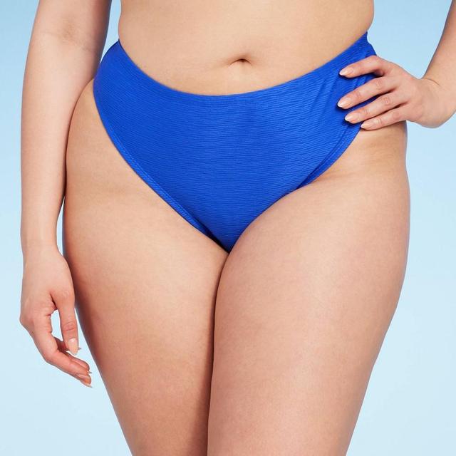 Womens Textured High Leg Cheeky Bikini Bottom - Wild Fable Blue 2X Product Image