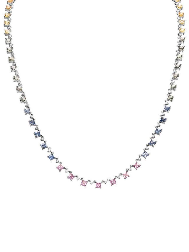 Womens 14K White Gold, Sapphire & 0.22 TCW Diamond Necklace Product Image