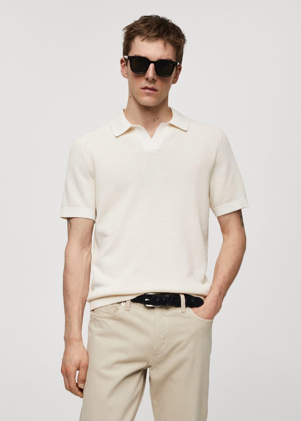 MANGO MAN - Structured knitted polo shirt ecruMen Product Image