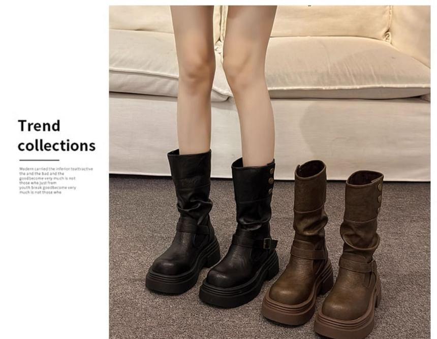 Platform Plain Mid-Calf Boots Product Image