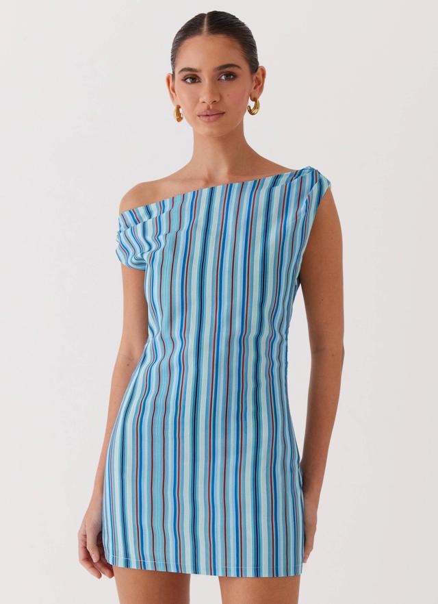 Saona Off Shoulder Mini Dress - Blue Stripe Product Image