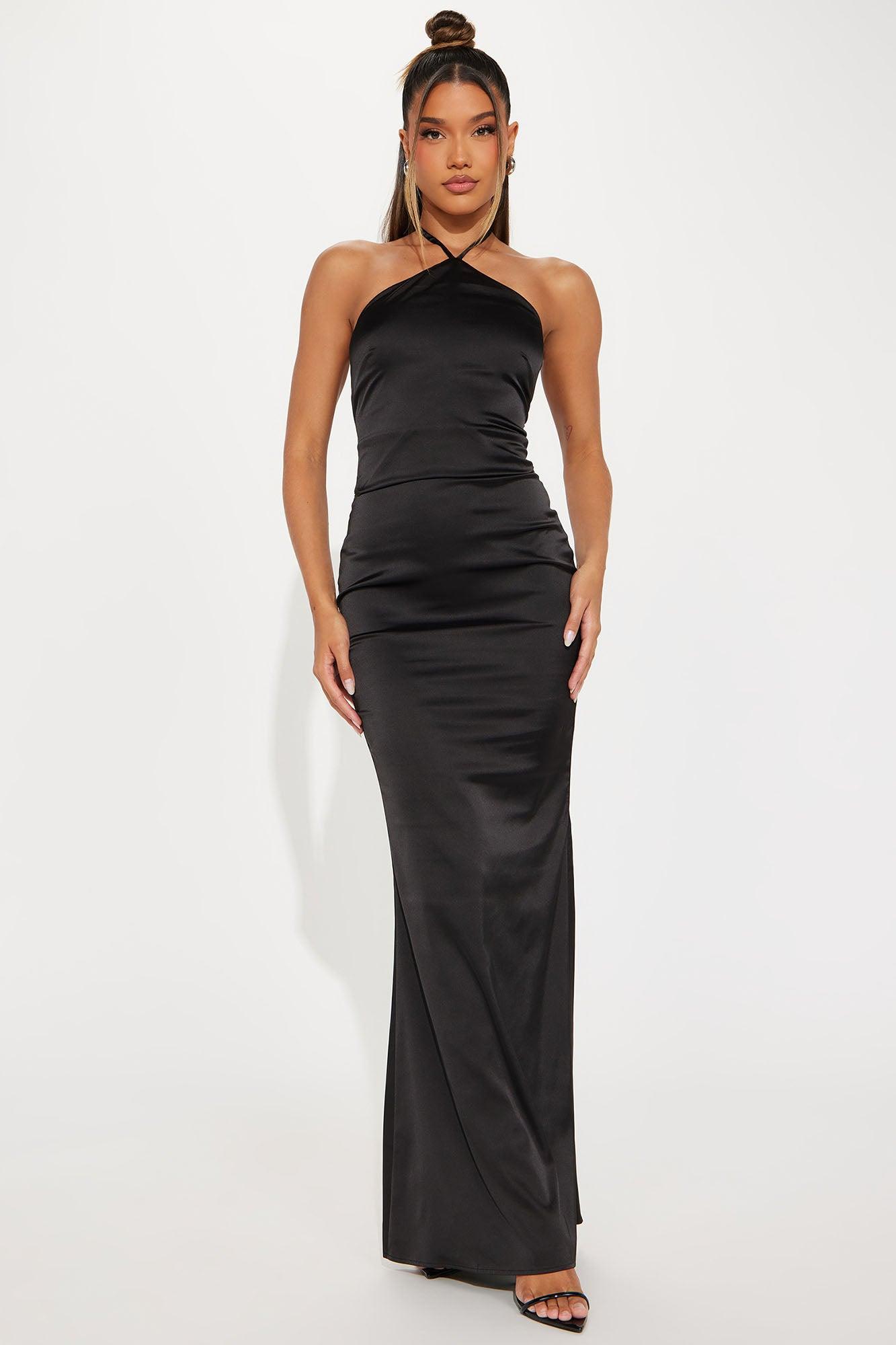 Amelia Satin Maxi Dress - Black Product Image