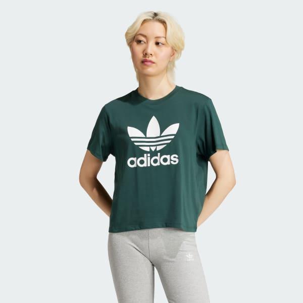 adidas Adicolor Trefoil Boxy Tee White 2XS Womens Product Image