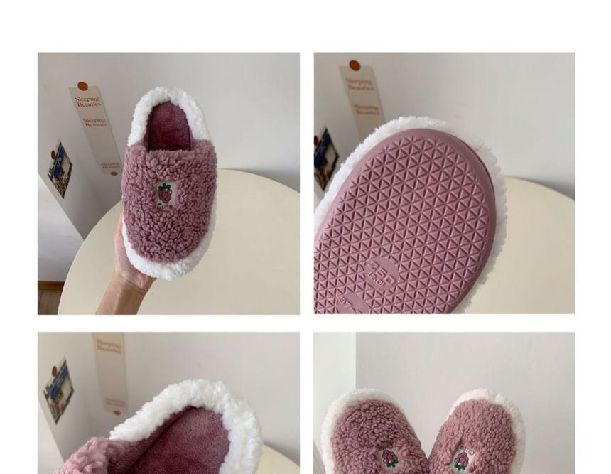 Peach Embroidered Faux Shearling Slippers Product Image